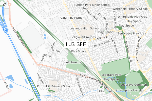 LU3 3FE map - small scale - OS Open Zoomstack (Ordnance Survey)