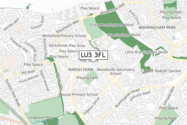 LU3 3FL map - small scale - OS Open Zoomstack (Ordnance Survey)