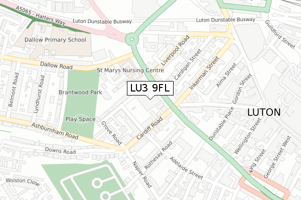 LU3 9FL map - large scale - OS Open Zoomstack (Ordnance Survey)