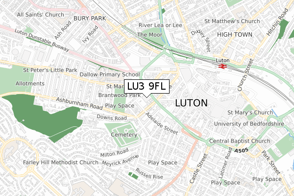 LU3 9FL map - small scale - OS Open Zoomstack (Ordnance Survey)