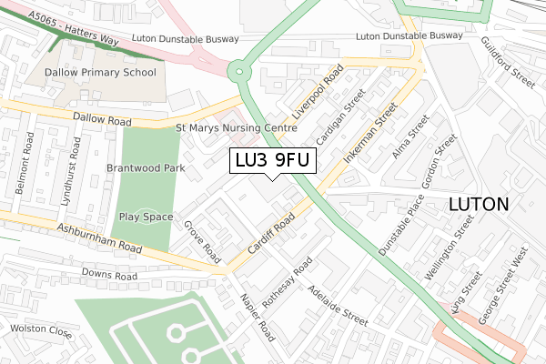 LU3 9FU map - large scale - OS Open Zoomstack (Ordnance Survey)