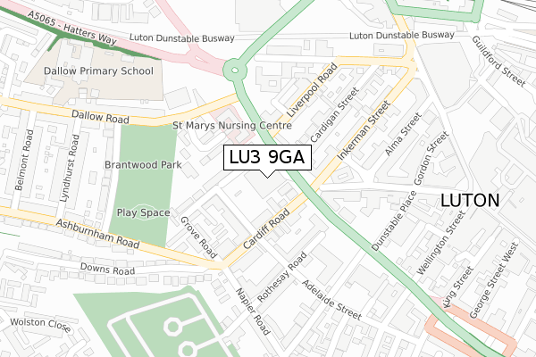 LU3 9GA map - large scale - OS Open Zoomstack (Ordnance Survey)