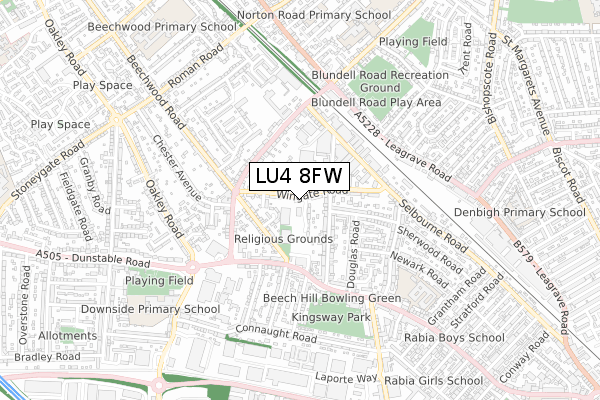 LU4 8FW map - small scale - OS Open Zoomstack (Ordnance Survey)