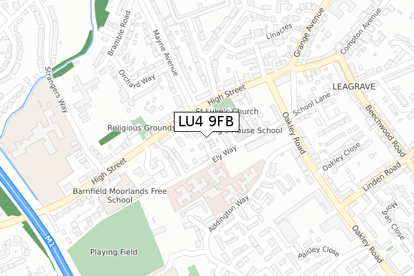 LU4 9FB map - large scale - OS Open Zoomstack (Ordnance Survey)