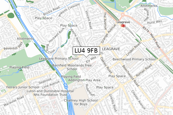 LU4 9FB map - small scale - OS Open Zoomstack (Ordnance Survey)