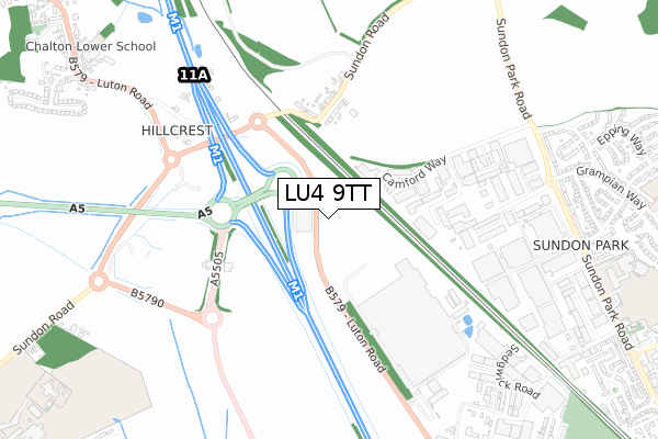 LU4 9TT map - small scale - OS Open Zoomstack (Ordnance Survey)