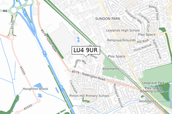 LU4 9UR map - small scale - OS Open Zoomstack (Ordnance Survey)