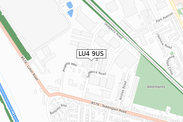 LU4 9US map - large scale - OS Open Zoomstack (Ordnance Survey)