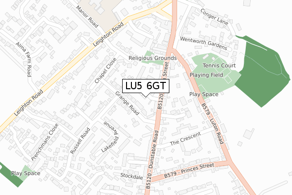 LU5 6GT map - large scale - OS Open Zoomstack (Ordnance Survey)