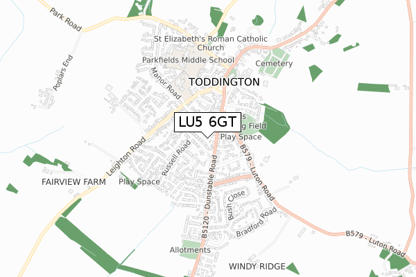 LU5 6GT map - small scale - OS Open Zoomstack (Ordnance Survey)