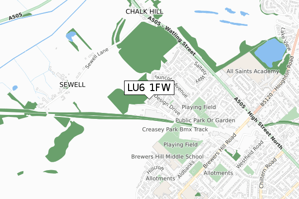 LU6 1FW map - small scale - OS Open Zoomstack (Ordnance Survey)