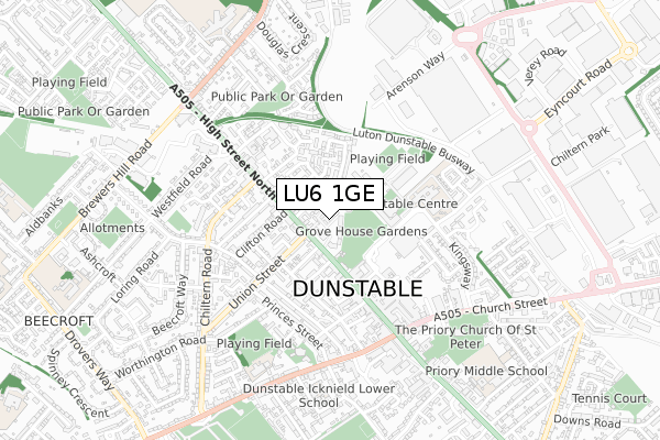 LU6 1GE map - small scale - OS Open Zoomstack (Ordnance Survey)