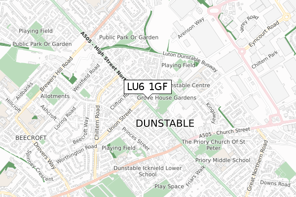 LU6 1GF map - small scale - OS Open Zoomstack (Ordnance Survey)