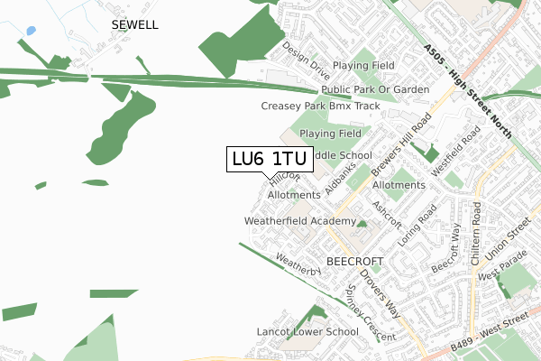 LU6 1TU map - small scale - OS Open Zoomstack (Ordnance Survey)