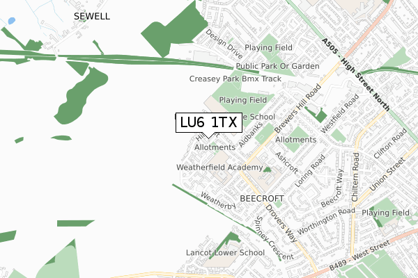 LU6 1TX map - small scale - OS Open Zoomstack (Ordnance Survey)