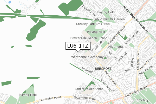 LU6 1TZ map - small scale - OS Open Zoomstack (Ordnance Survey)