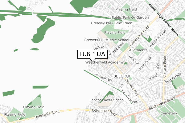 LU6 1UA map - small scale - OS Open Zoomstack (Ordnance Survey)