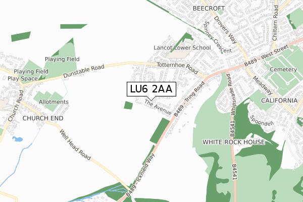 LU6 2AA map - small scale - OS Open Zoomstack (Ordnance Survey)