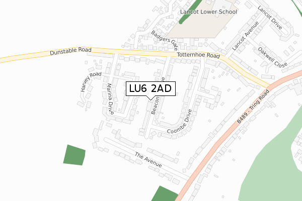 LU6 2AD map - large scale - OS Open Zoomstack (Ordnance Survey)