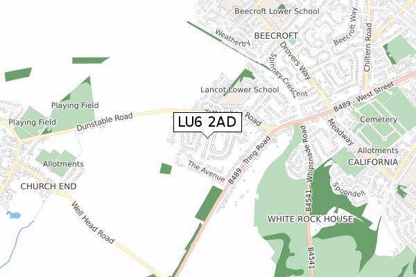 LU6 2AD map - small scale - OS Open Zoomstack (Ordnance Survey)