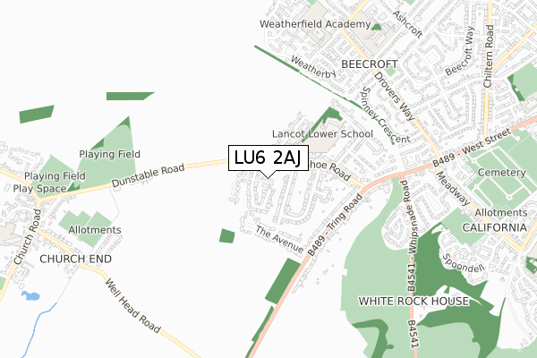 LU6 2AJ map - small scale - OS Open Zoomstack (Ordnance Survey)