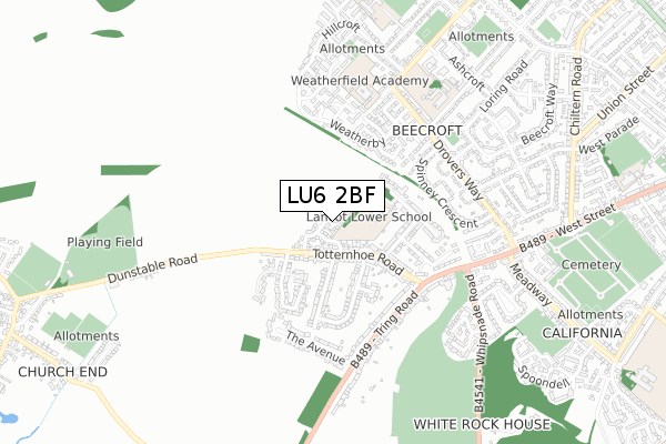 LU6 2BF map - small scale - OS Open Zoomstack (Ordnance Survey)