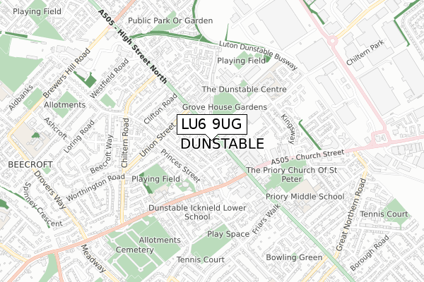 LU6 9UG map - small scale - OS Open Zoomstack (Ordnance Survey)