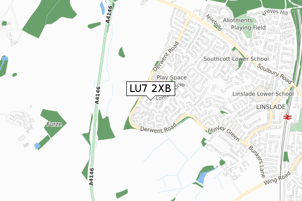 LU7 2XB map - small scale - OS Open Zoomstack (Ordnance Survey)