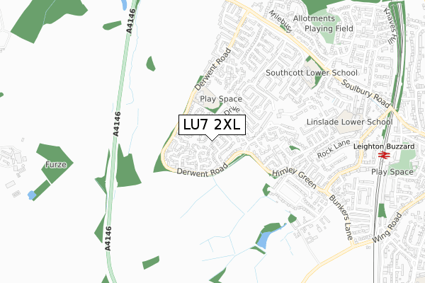 LU7 2XL map - small scale - OS Open Zoomstack (Ordnance Survey)