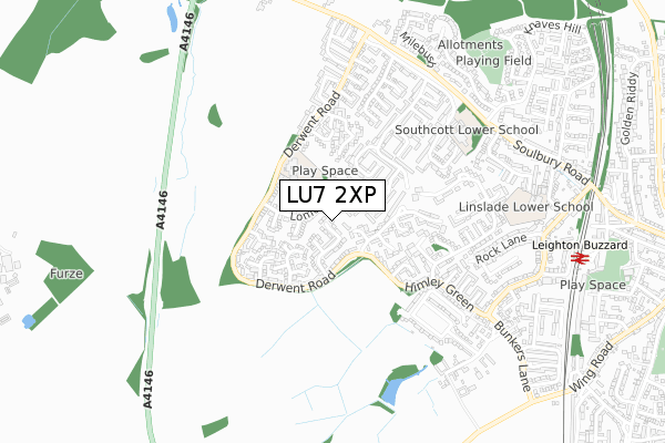 LU7 2XP map - small scale - OS Open Zoomstack (Ordnance Survey)