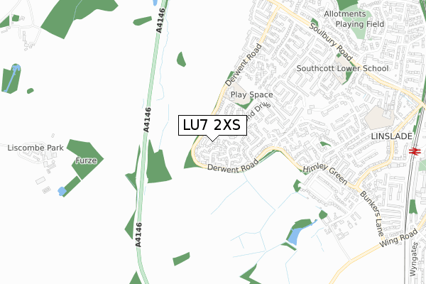 LU7 2XS map - small scale - OS Open Zoomstack (Ordnance Survey)