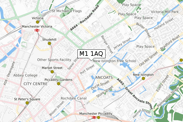 M1 1AQ map - small scale - OS Open Zoomstack (Ordnance Survey)