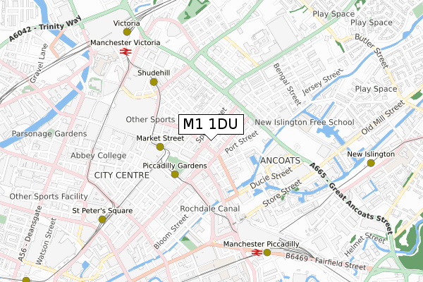 M1 1DU map - small scale - OS Open Zoomstack (Ordnance Survey)