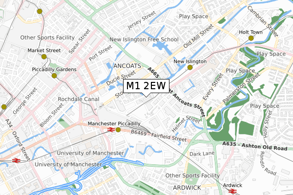 M1 2EW map - small scale - OS Open Zoomstack (Ordnance Survey)