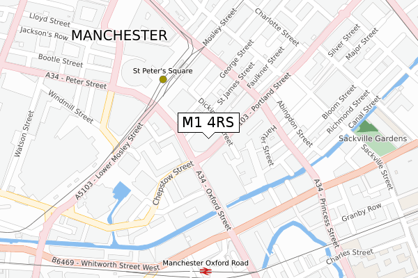 M1 4RS map - large scale - OS Open Zoomstack (Ordnance Survey)