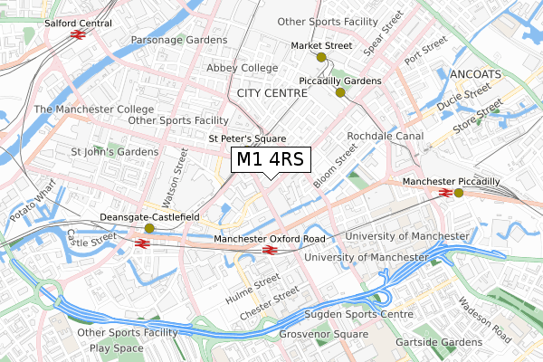 M1 4RS map - small scale - OS Open Zoomstack (Ordnance Survey)