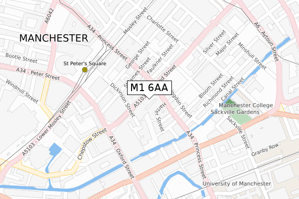 M1 6AA map - large scale - OS Open Zoomstack (Ordnance Survey)