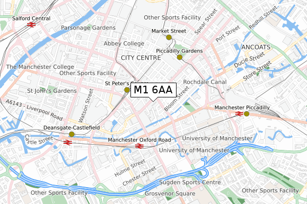 M1 6AA map - small scale - OS Open Zoomstack (Ordnance Survey)