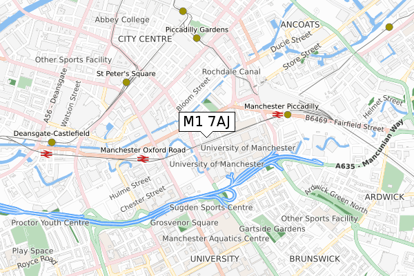 M1 7AJ map - small scale - OS Open Zoomstack (Ordnance Survey)