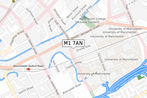 M1 7AN map - large scale - OS Open Zoomstack (Ordnance Survey)