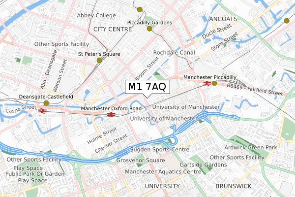 M1 7AQ map - small scale - OS Open Zoomstack (Ordnance Survey)