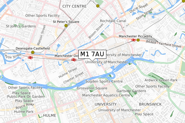 M1 7AU map - small scale - OS Open Zoomstack (Ordnance Survey)