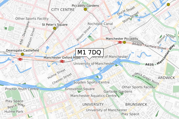 M1 7DQ map - small scale - OS Open Zoomstack (Ordnance Survey)