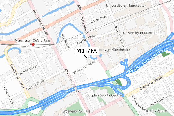 M1 7FA map - large scale - OS Open Zoomstack (Ordnance Survey)