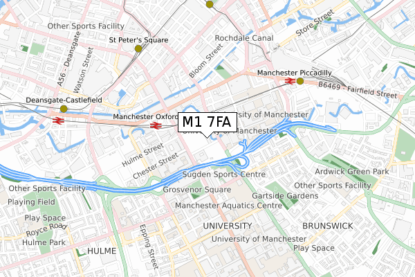 M1 7FA map - small scale - OS Open Zoomstack (Ordnance Survey)