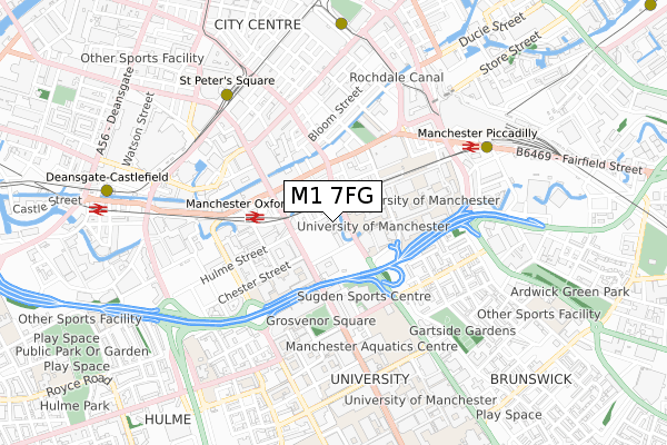 M1 7FG map - small scale - OS Open Zoomstack (Ordnance Survey)