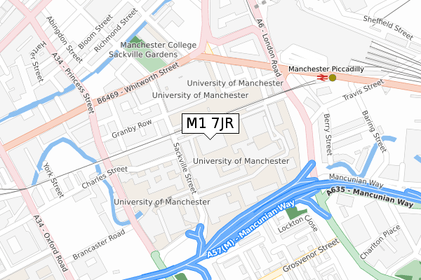 M1 7JR map - large scale - OS Open Zoomstack (Ordnance Survey)