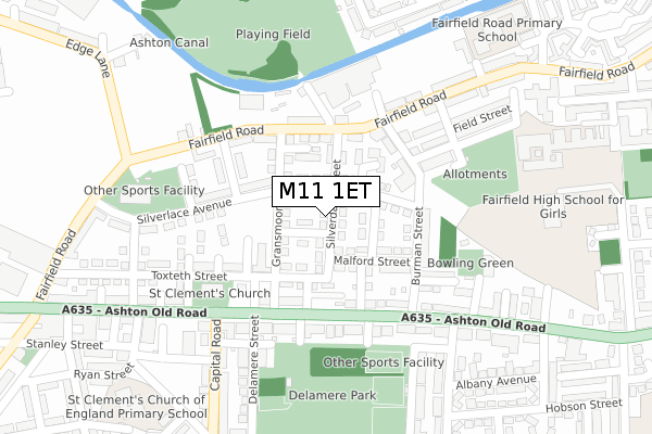 M11 1ET map - large scale - OS Open Zoomstack (Ordnance Survey)