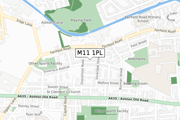 M11 1PL map - large scale - OS Open Zoomstack (Ordnance Survey)