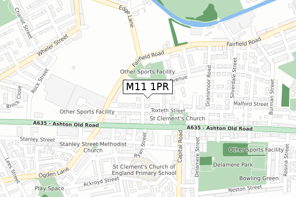 M11 1PR map - large scale - OS Open Zoomstack (Ordnance Survey)